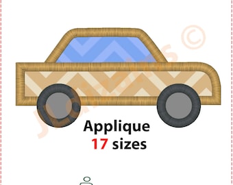 Car applique embroidery design. Simple car machine embroidery design with instant download files. Boys embroidery design. 17 sizes included.