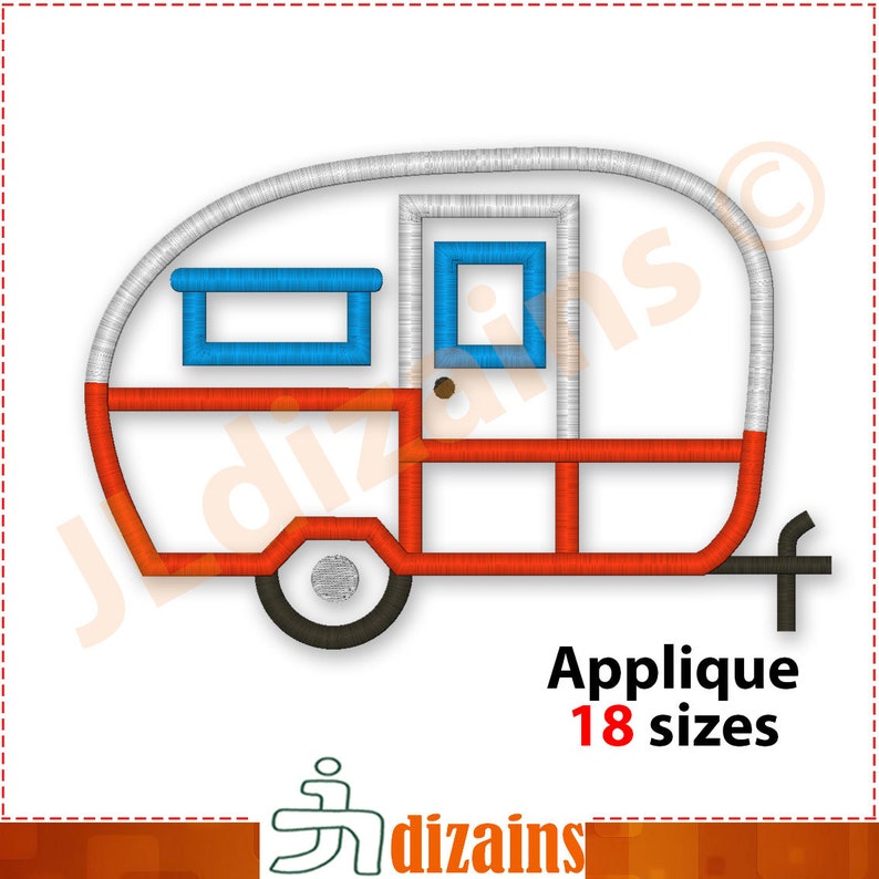 Camper applique embroidery design