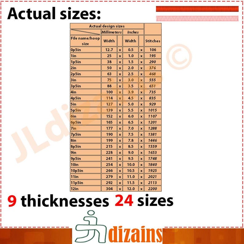 Satin Stitch Line Embroidery Design, 216 sizes. 9 Thicknesses (Instant Download) image 2