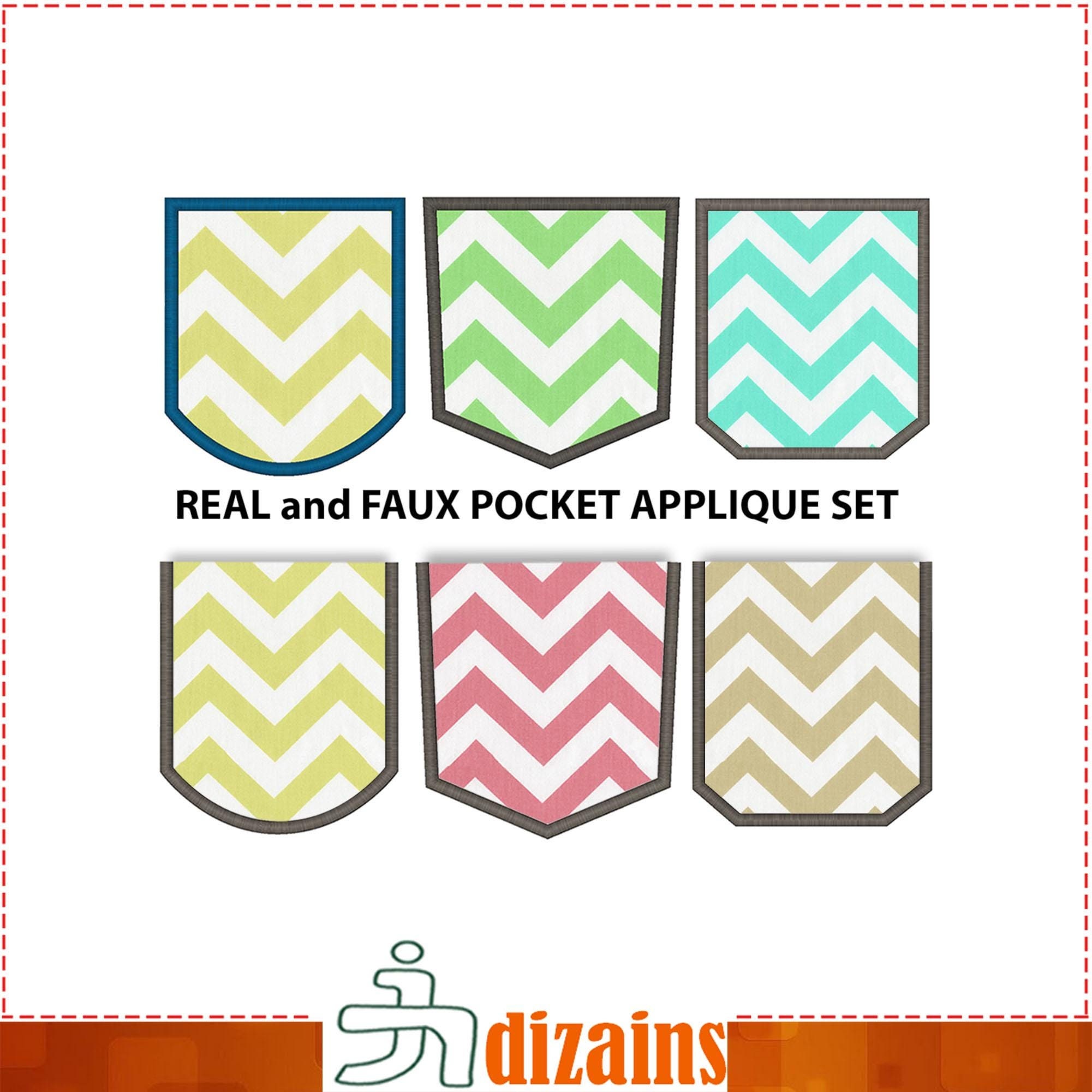 Pockets Applique Design Set. Pocket embroidery design set. Fake pocket embroidery. Real pocket applique. Pocket. Machine embroidery design
