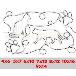 4x6, 5x7, 6x10, 7x12, 8x12, 9x14 and 10x16 sizes for cat quilting embroidery design.
