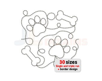 Paw Print and Bones Edge to Edge Quilting Design: Dog Continuous Line Quilt Block - Machine Embroidery & Longarm Pantograph - E2E Pattern.