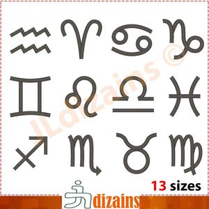 Zestaw projektów haftów zodiaku. Projekt haftu znaków zodiaku. Znaki haftu horoskopu. Haft zodiakalny. Projekt haftu maszynowego