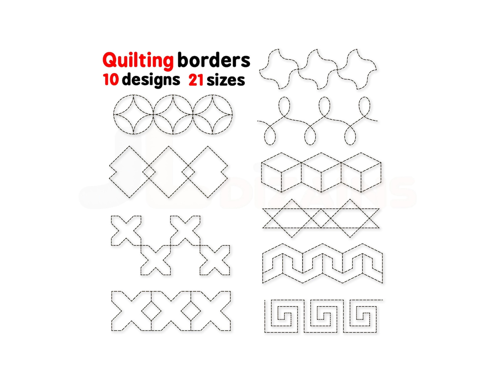 Geometric Quilting Borders Embroidery Bundle: 10 Connectable Continuous ...