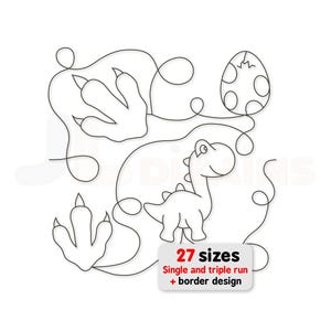 Dinosaur Edge to Edge Quilting Design: T-Rex, Brontosaurus Continuous Line Quilt Block Design for Longarm & Home Embroidery Machines.
