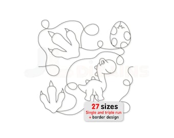 Dinosaur Edge to Edge Quilting Design: T-Rex, Brontosaurus Continuous Line Quilt Block Design for Longarm & Home Embroidery Machines.