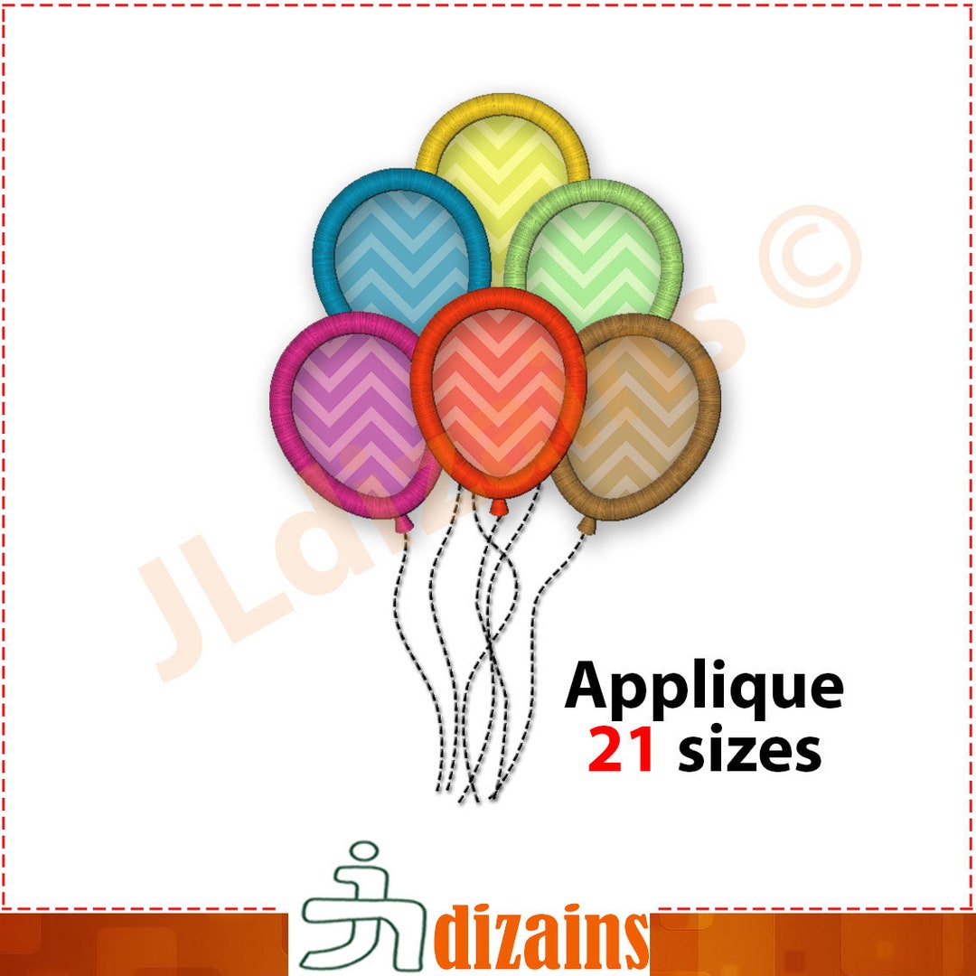 Balloons Embroidery Design. Birthday Balloons Applique Embroidery