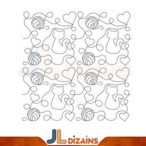 Cat quilting embroidery pattern. Quilt block design. Edge to edge machine embroidery design.