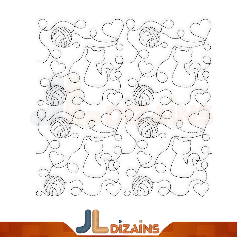 Cat quilting embroidery pattern. Quilt block design. Edge to edge machine embroidery design.