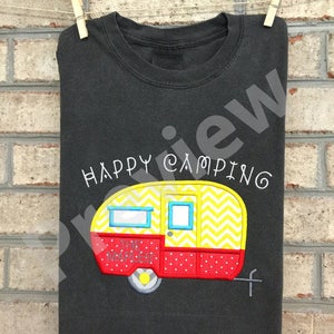 Camper Applique Embroidery Design. Camper trailer embroidery design. Camping trailer applique design. Camper machine embroidery design. image 4