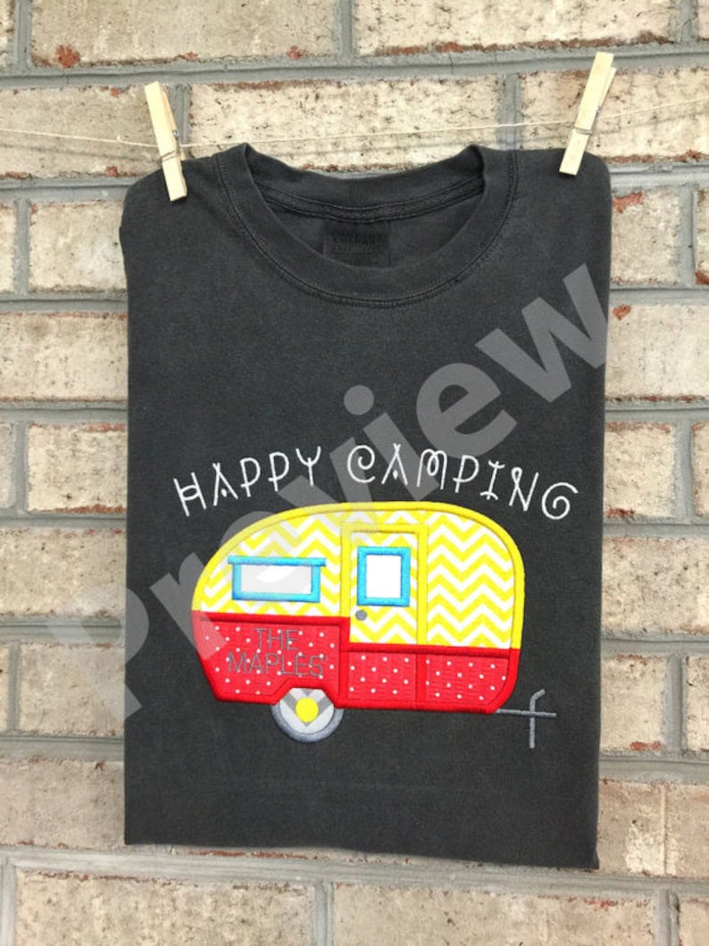 Camper Applique Embroidery Design. Camper trailer embroidery design. Camping trailer applique design. Camper machine embroidery design. image 4