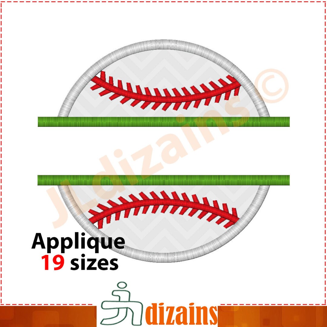 Baseball Applique Design. Baseball Embroidery Design. Split Baseball