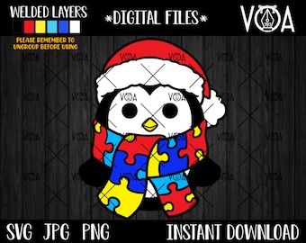 Autism Awareness Christmas Penguin SVG