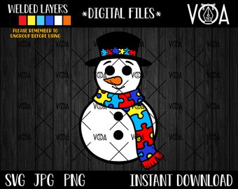 Autism Awareness Snowman SVG