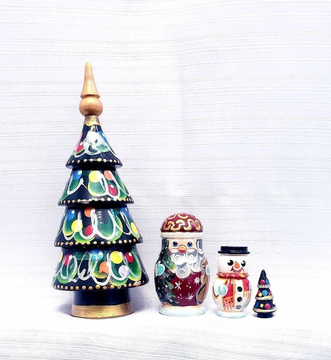 Christmas Nesting Tree , Nesting Dolls, Green Tree ,santa, Snowman 4