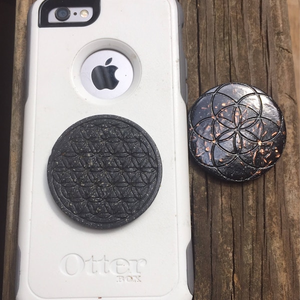 Disco protector EMF de orgonita y shungita: agarre para teléfono móvil con geometría sagrada