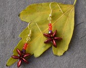 Red Whats Left of the Ruby Slippers Beaded Star Flower Shaped Dangle Earrings