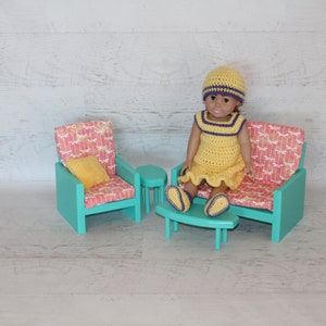 Handmade wood Teal green 18 doll living room, couch, chair, coffee table, end table, doll furniture, birthday gift, Christmas gift image 8