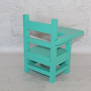 Wood furniture doll school desk, solid wood desk for 1820 dolls, collectible, chair, teal green color image 8