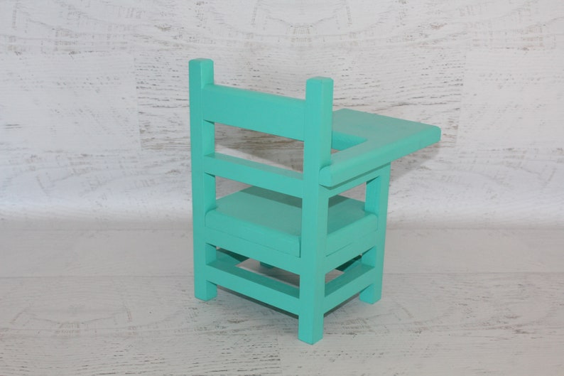 Wood furniture doll school desk, solid wood desk for 1820 dolls, collectible, chair, teal green color image 8