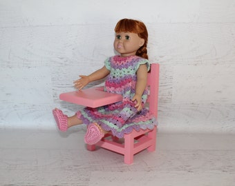 Wood furniture doll school desk, pink desk for 18”-20” dolls, collectible, chair