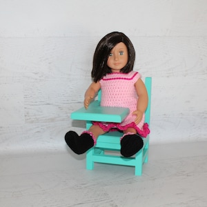 Wood furniture doll school desk, solid wood desk for 1820 dolls, collectible, chair, teal green color image 1