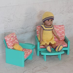 Handmade wood Teal green 18 doll living room, couch, chair, coffee table, end table, doll furniture, birthday gift, Christmas gift image 10