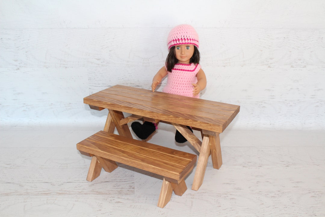 Wood Furniture Doll Picnic Table With 2 Benches Etsy
