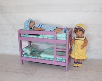 Handmade wood lavender bunk bed, 18” doll furniture