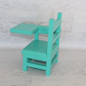 Wood furniture doll school desk, solid wood desk for 1820 dolls, collectible, chair, teal green color image 9