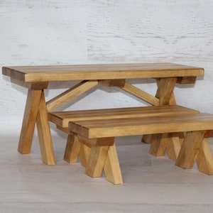 Wood furniture doll picnic table with 2 benches image 4