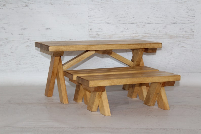 Wood furniture doll picnic table with 2 benches image 4