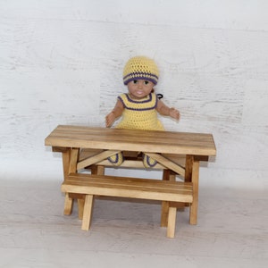 Wood furniture doll picnic table with 2 benches image 2