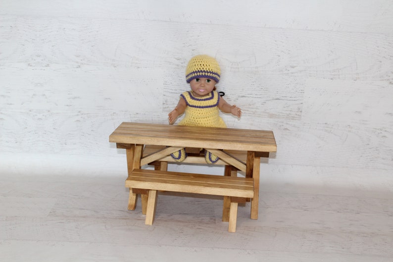 Wood furniture doll picnic table with 2 benches image 2