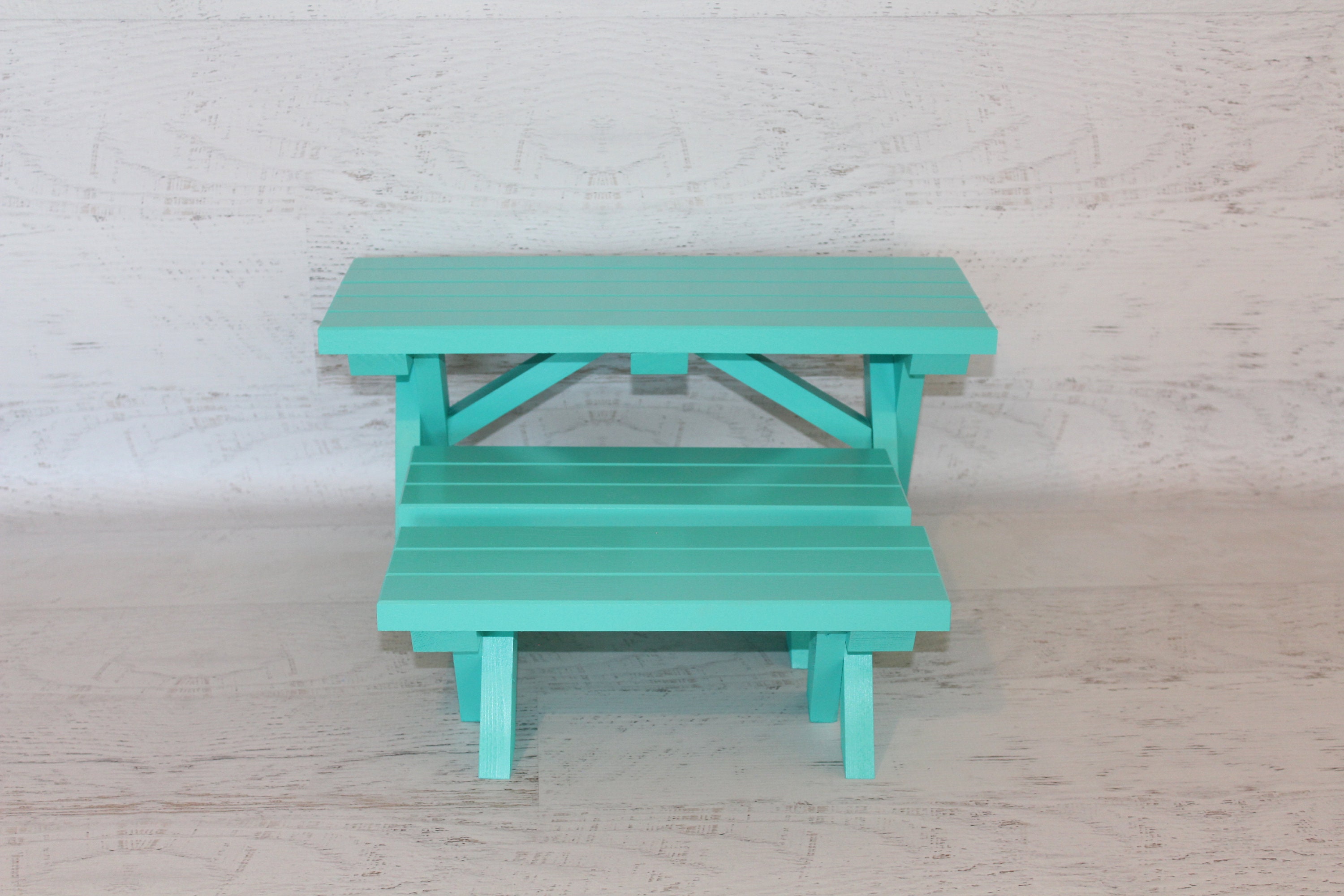 Teal Green Handmade Wood Furniture, Doll Picnic Table With 2 Benches Etsy