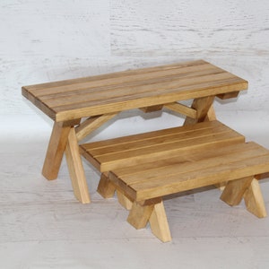 Wood furniture doll picnic table with 2 benches image 10