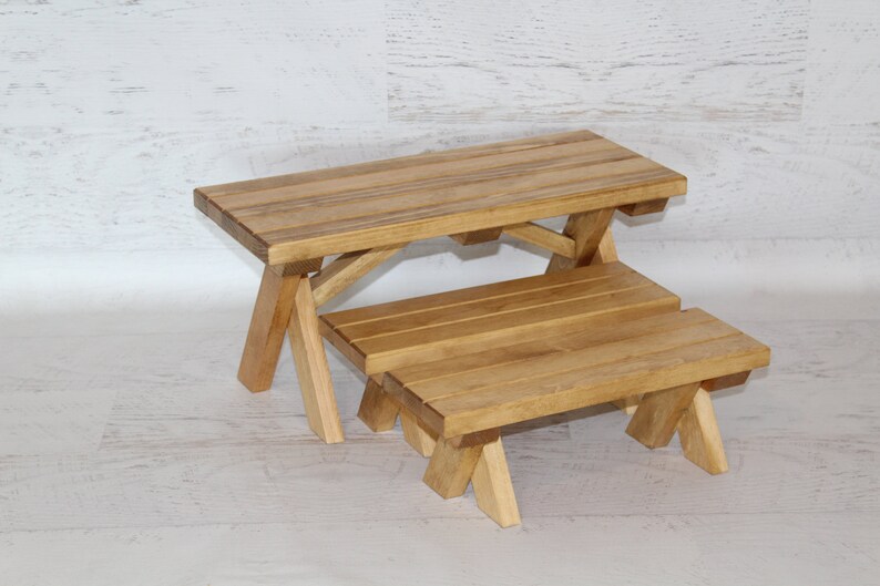 Wood furniture doll picnic table with 2 benches image 10