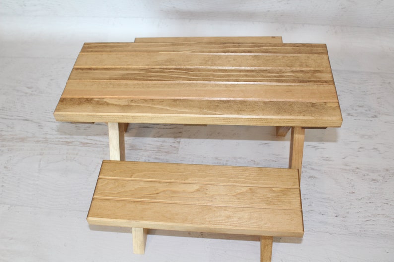 Wood furniture doll picnic table with 2 benches image 6