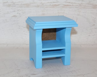 Handmade Blue Nightstand for 18” doll, wood furniture