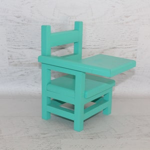 Wood furniture doll school desk, solid wood desk for 1820 dolls, collectible, chair, teal green color image 6