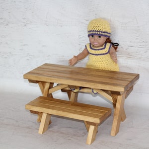 Wood furniture doll picnic table with 2 benches image 7