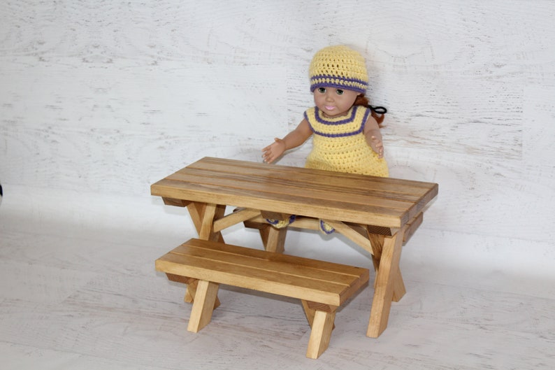 Wood furniture doll picnic table with 2 benches image 7