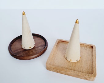 Wooden Jewelry Holder with Decorated Wooden Ring Cone - Simple Ring Dish