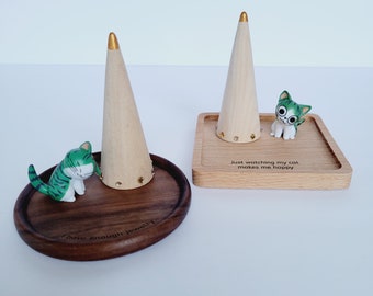 Personalisierter Schmuckhalter aus Holz für Kätzchenliebhaber mit Ringkegel – individuelles, motivierendes und lustiges Geschenk mit Katzenzitat