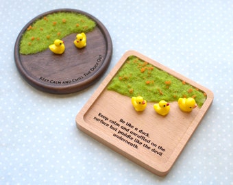 Laser Engraved Personalized Be Like A Duck wooden Ring Dish | Cute Mini Ducks Green Grass Diorama Gift | Unique Birthday Gift for Duck Lover