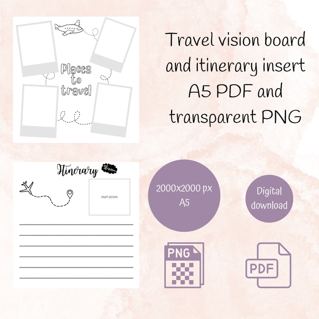 A5 and PNG Bullet Journal Printable travel inserts Digital planner travel stickers Travel vision ...
