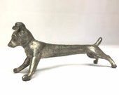 Antique metal dog. Knife rest. Jack russell Vintage animal tableware. Farmyard nature unusual curio.