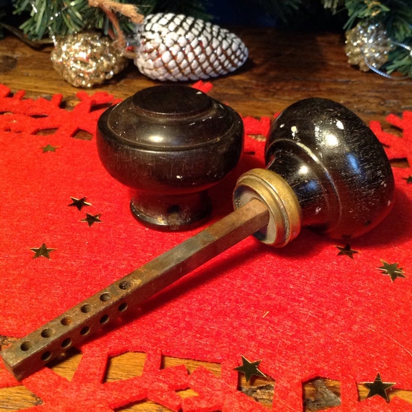 Beautiful antique wooden door handles. Set. Ebonised. Vintage.