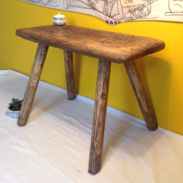 Beautiful rustic antique hungarial bench stool. Vintage rustic furniture, fully handmade wooden stool.