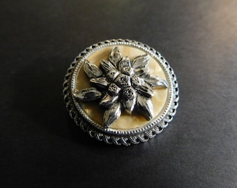 Vintage Faux Mother of Pearl Inlay and Silver Tone Metal Flower Scarf Clip 1 3/8" Made In  Western Germany 1950's - Great Gift Idea!